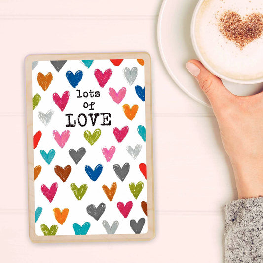 Love - Wooden Postcard to send love, support, or thoughtful wishes. Made in Suffolk from sustainable wood since 2012.