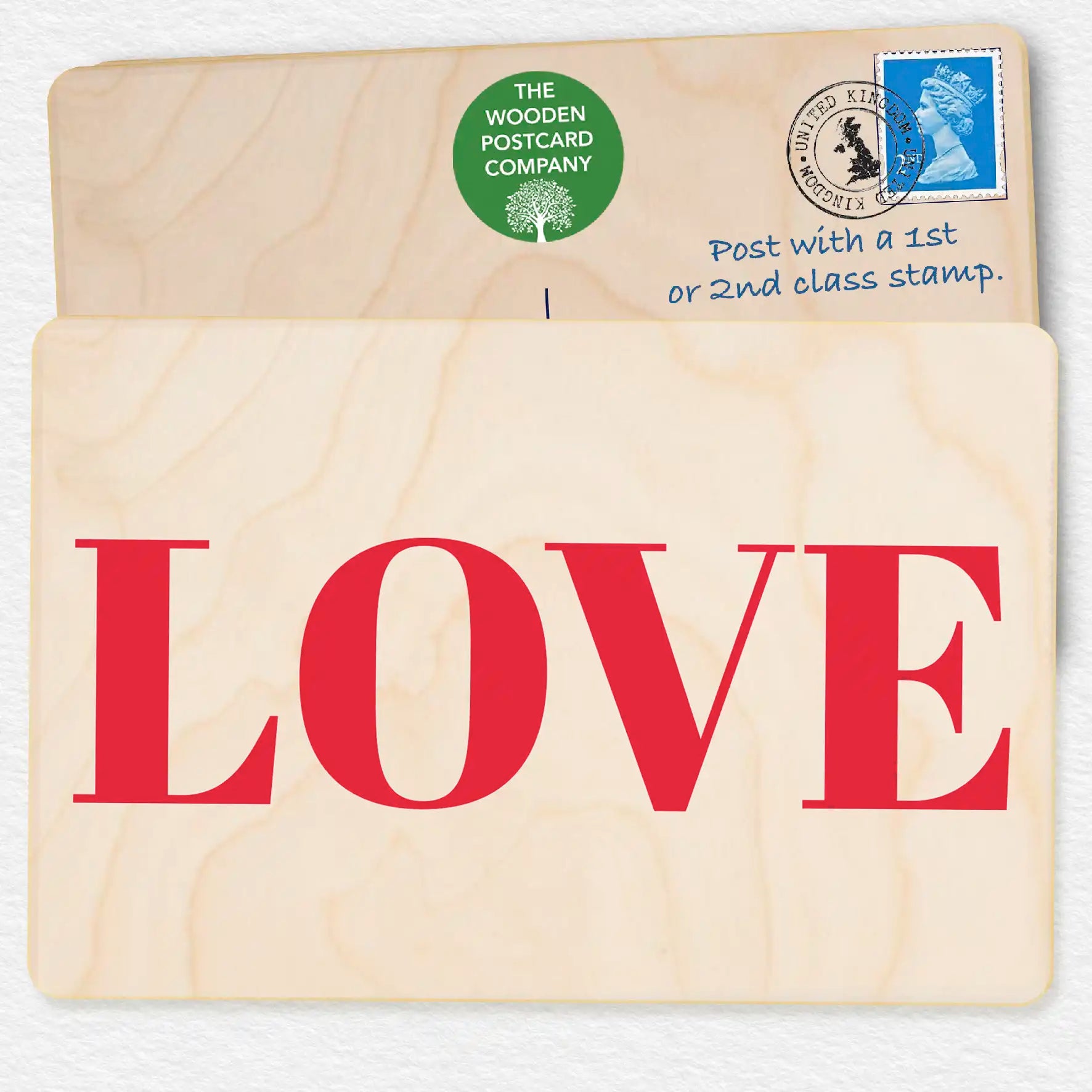 love! sustainable wooden postcard, The Wooden Postcard Company
