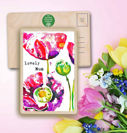 Mother's Day card - Lovely Mum - to send love. Made in Suffolk from sustainable wood since 2012.