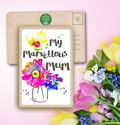 Mother's Day card - Marvelous Mum - to send love. Made in Suffolk from sustainable wood since 2012.