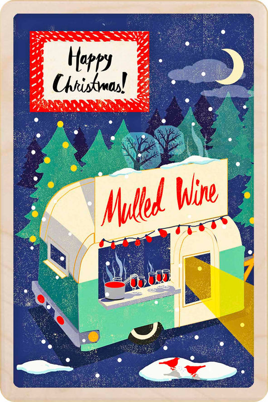 Mulled Wine truck – Christmas card - Wooden Postcard

Original Christmas illustration printed on sustainable wood. A beautiful card to send, display, or tuck into a stocking.