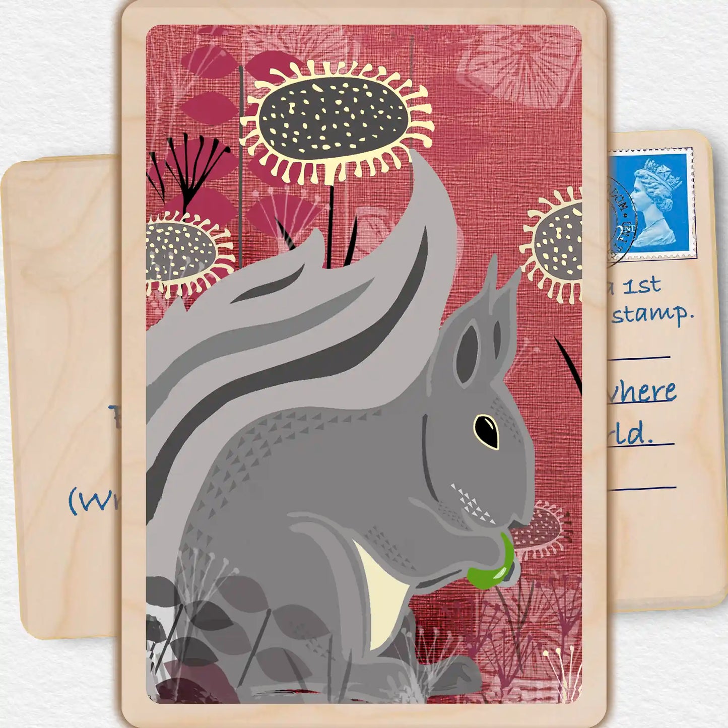 Squirrel - Wooden Postcard - Wilderness card printed on sustainably sourced wood, eco-friendly.