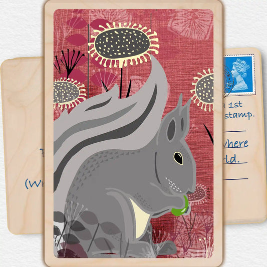 Squirrel - Wooden Postcard - Wilderness card printed on sustainably sourced wood, eco-friendly.