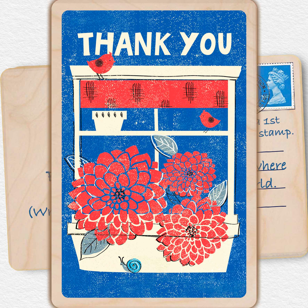 The Wooden Postcard Company. Thank You, Wooden Postcard. Write on the back with any pen and post worldwide with a standard stamp, no envelope needed.