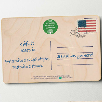 Eco-friendly wooden postcard by Julia Gash – sustainably made in the UK