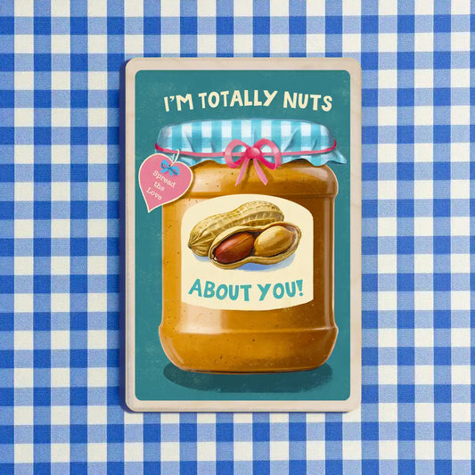 Totally Nuts About You! - Wooden Postcard

Printed on sustainably sourced wood, eco-friendly. Jar of peanut butter with a decorative label and text on a blue background - the wooden postcard company