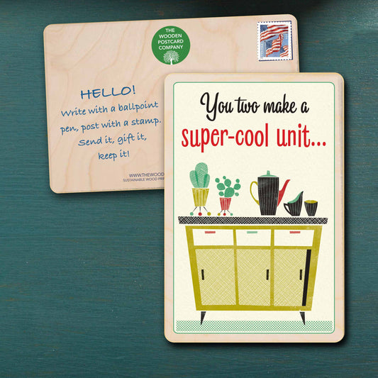 You Two Make a Super Cool Unit - Sustainable Wedding or Anniversary Wooden postcard