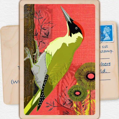 Woodpecker - Wooden Postcard - Wilderness card printed on sustainably sourced wood, eco-friendly.
