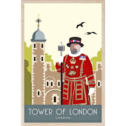 TOWER OF LONDON-[wooden_postcard]-[london_transport_museum]-[original_illustration]THE WOODEN POSTCARD COMPANY